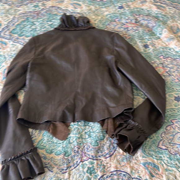 Arden B Brown Ruffled Leather Jacket - Picture 4 of 4